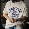#MD-TH2501890# American retro Navy embroidered T-shirt with bamboo joint cotton thread collar