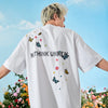 #NT-NU098# Butterfly and Flower Embroidered short-sleeved T-shirt, American-style half-sleeved pure cotton