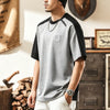 #CO8-9987-ST# American Retro Patchwork Loose Fit Short-Sleeve Casual Top