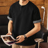 #XZ-MX1539-ST# American Retro Henley Collar Short-Sleeve T-Shirt
