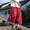 #A005-DK220# Japanese-style cotton and linen capri pants