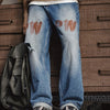 #MD-TW2307017# American retro ripped washed denim straight jeans