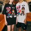 #HS-DT1968# American High Street Retro style ins graffiti half-sleeved T-shirt couple outfit