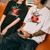 #HS-DT1935# High Street retro half-sleeved T-shirt graffiti plus-size couple outfit