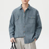 #XL-T522-ST#日系復古不對稱口袋設計牛仔襯衫