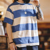 #MD-TS2401152# American retro contrast striped T-shirt