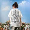 #NT-NU364#WAIKO Retro Four-Pointed Star Floral Letter T-Shirt