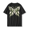#JP-912# Optically Variable Color Embroidered Floral and Butterfly T-Shirt